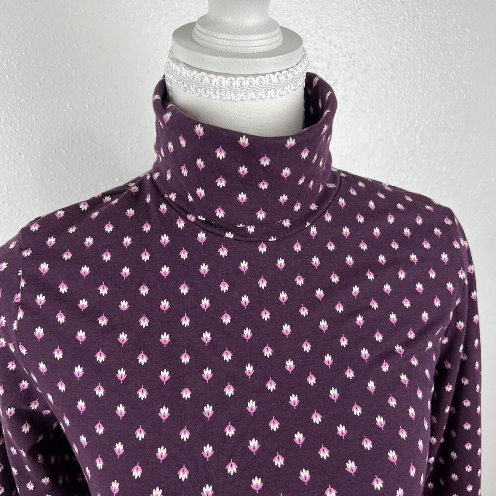 Lands' End Turtleneck Shirt Women Small Purple Floral Shaped Fit Pullover Casual - Picture 7 of 13